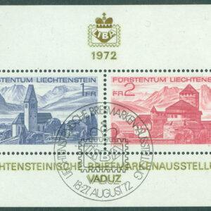Liechtenstein – M BL   9 Frimärksutställningen LIBA 72, byggnader, block stpl