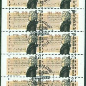 Belgien – M 3518 Wolfgang Amadeus Mozart (1756-1791), österrikisk kompositör, miniark kpl stpl
