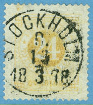 F   24 Ringtyp tandn 14, 24 öre. STOCKHOLM C. 13.3 1878  (A/U)