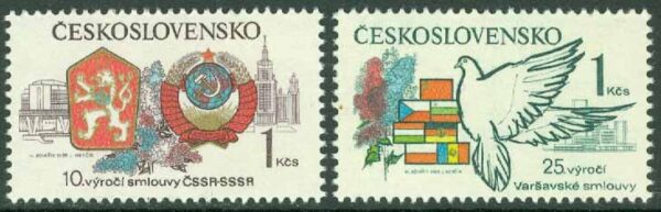 Tjeckoslovakien - M 2569-2570 Samarbetsfördrag med Sovjet, Warszawapakten 25 år, 2 kpl **