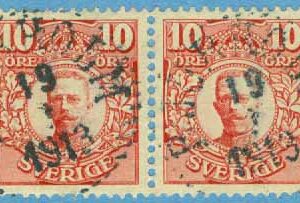 F   82 Gustaf V i medaljong 10 öre. Par stpl BJURHOLM 19.7 1913   (AC/Å)