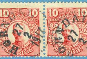 F   82 Gustaf V i medaljong 10 öre. Par stpl HORNDAL 27.2 1917  (W/D)