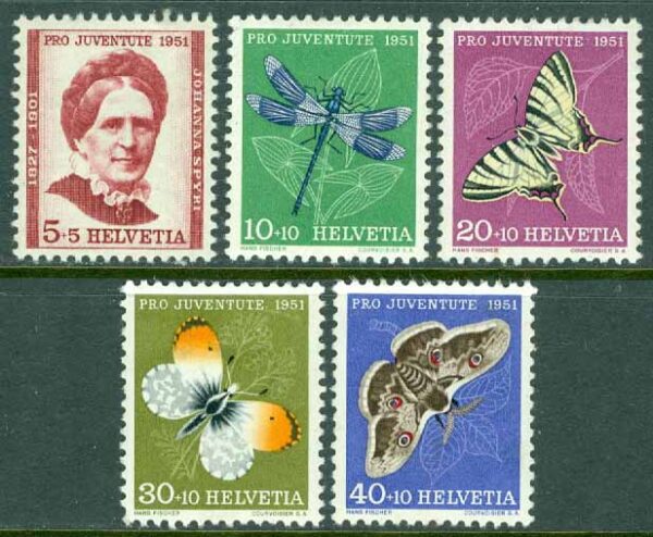 Schweiz - M  561-565 Pro Juventute 1951, insekter, 5 kpl *, tu fl
