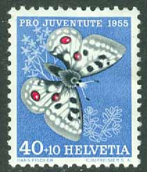 Schweiz – M  622 Pro Juventute 1955, Apollofjäril, 40 + 10 C *