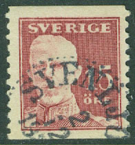 F 150 Gustaf V – en face, 15 öre stpl