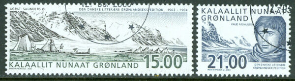 Grönland - F  394-395 Danska litterära grönlandsexpeditionen 100 år, 2 kpl stpl