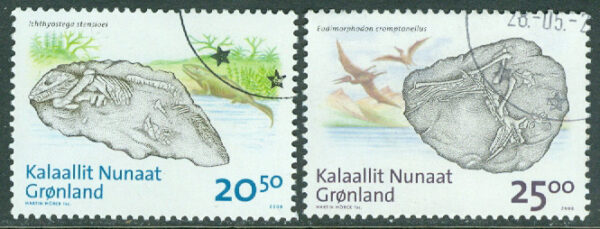 Grönland - F  493-494 Grönländska fossil I, 2 ol stpl