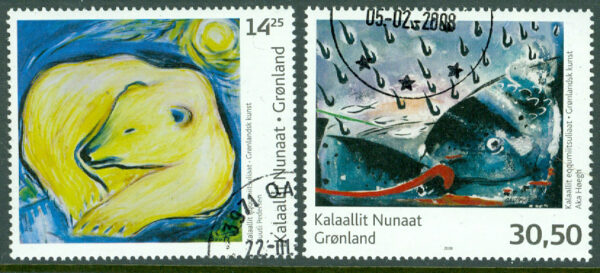 Grönland - F  486-487 Samtida konst II, 2 ol stpl
