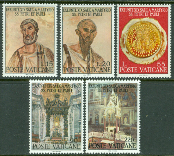 Vatikanen - M  523-527 Petrus och Paulus martyrdomat 1900 år, 5 kpl **