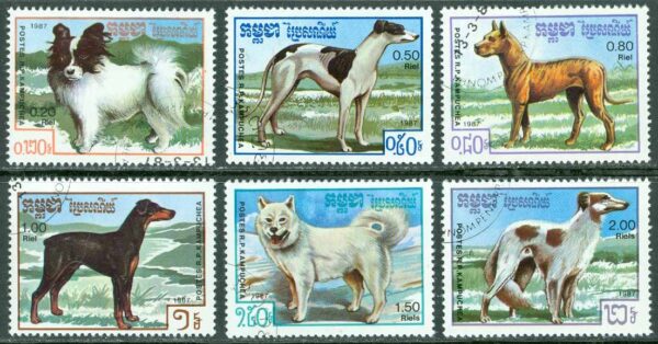 Kambodja - M  846-851 Hundar bla Samojed, 6 ol stpl