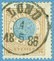 F   38 Ringtyp 1 kr t. 13. LUND 4.5 1886 (M/Sk)