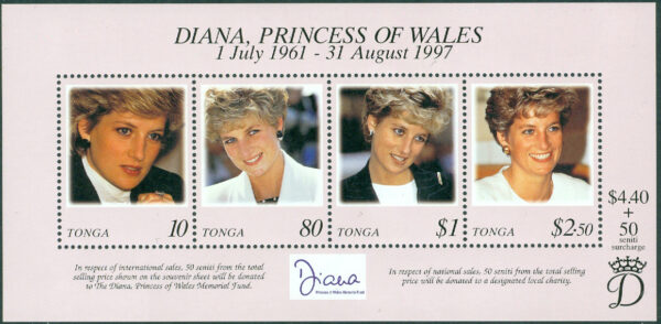 Tonga - M BL 30 Prinsessan Diana död, block kpl **