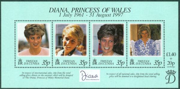 Tristan da Cunha - M BL  31 Prinsessan Dianas död, block kpl **