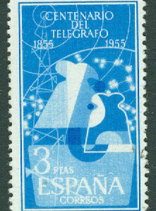 Spanien – M 1067 Spanska telegrafen 100 år, 3 Pta stpl