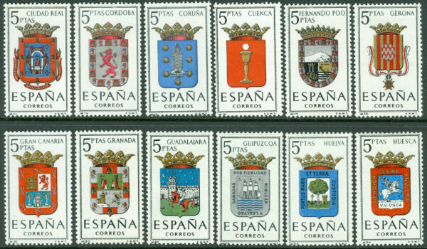 Spanien - M 1376 m.fl. Provinshuvudstäders statsvapen, 12 ol. var för sig kpl utgåvor **
