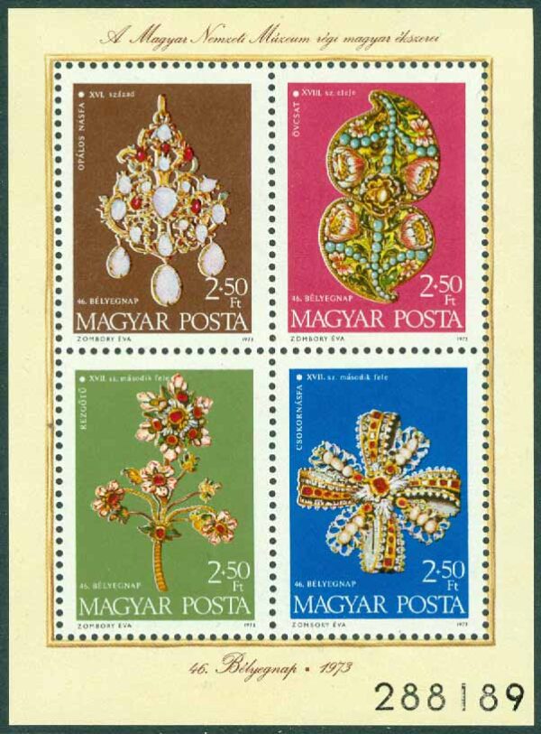 Ungern - M BL 100 A Frimärkets Dag 1973. Smycken, block **