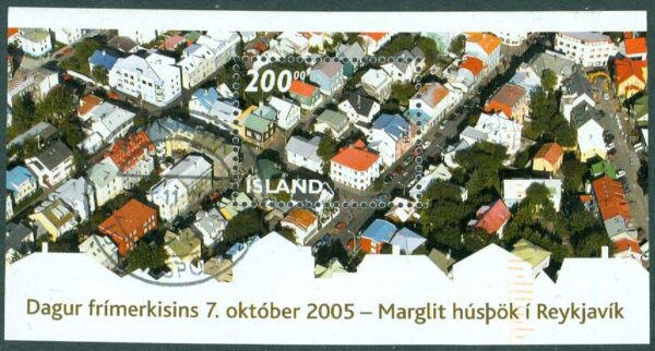Island - F BL  47 Frimärkets Dag 2005, hustak. Block kpl stpl