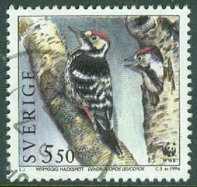 F 1867 Skydda våra fåglar. Vitryggig hackspett, 5.50 kr stpl