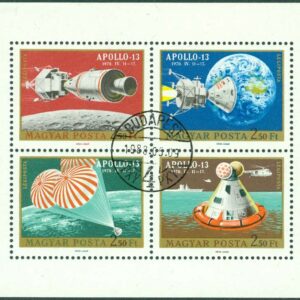 Ungern – M 2594-2597 A Månlandning av Apollo 13, miniark kpl stpl