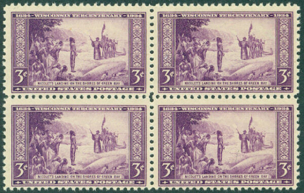 USA - M  363 300-årsminnet av nybyggarnas ankomst till Wisconsin, 4-block kpl **