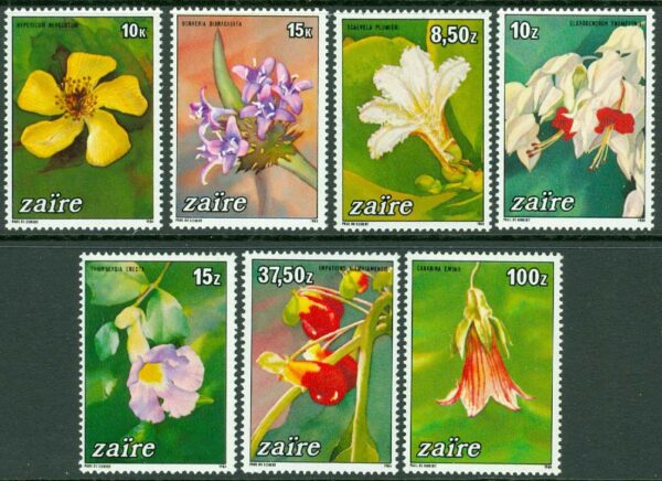 Zaire - M  853-854, 856-860 Blommor, 7 ol **