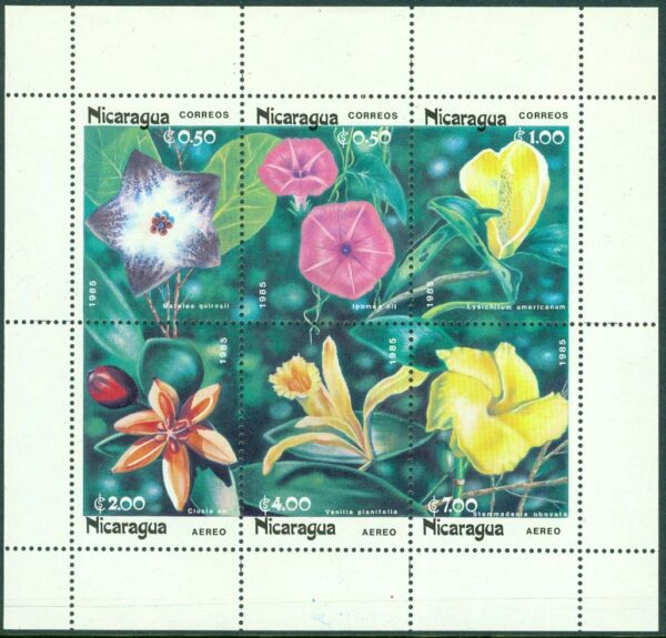 Nicaragua - M 2586-2591 II Blommor bl.a. Matelea quirosii, miniark **
