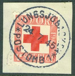 F  368B Röda korset. LUNGSJÖBACKEN POSTOMB 1  24.7.45 på klipp (Y/Å)