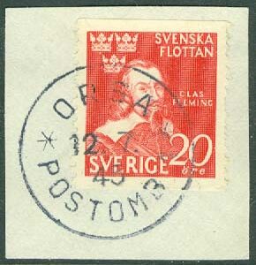 F  354 Sv. Flottan 20 öre. ORSA POSTOMB. 1  12.7.45 på klipp  (W/D)