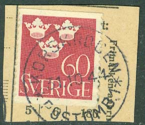 F  286 Tre kronor 60 öre. KORSKROGEN POSTOMB. 1 på klipp  (X/Häl)