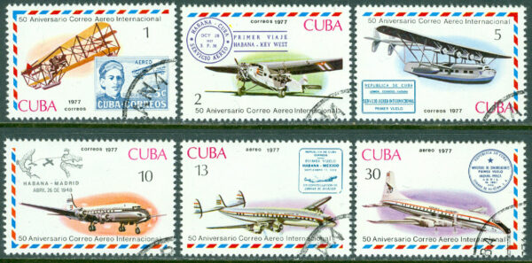 Kuba - M 2248-2253 Kubansk luftposttrafik 50 år, 6 kpl stpl