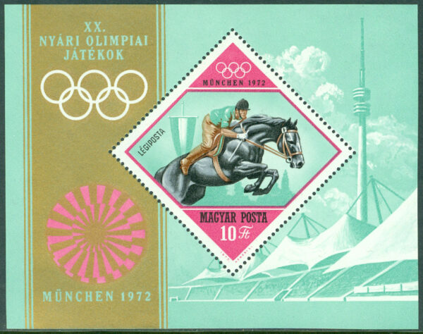 Ungern - M BL  91A OS i Mûnchen 1972, hästhoppning. Block **