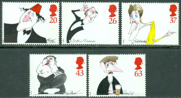 England - M 1749-1753 Komiker, karikatyrer av Gerald Scarfe, 5 kpl **