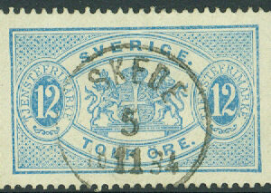 F Tj 17. 12 öre blå, t. 13. SKEDE 5.11 1884  (F/Sm)
