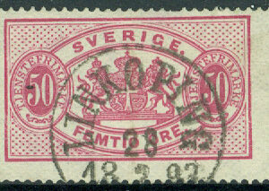 F Tj 22B. 50 öre röd typ II, t. 13. LINKÖPING 28.2.1897, kt  (E/Ög)