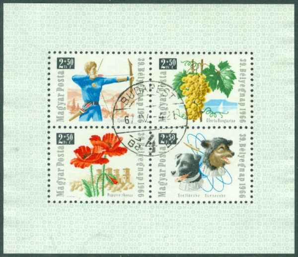 Ungern - M BL  55A Frimärkets Dag 1966, block stpl