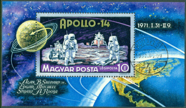 Ungern - M BL  80A Apollo 14 på månen, block stpl