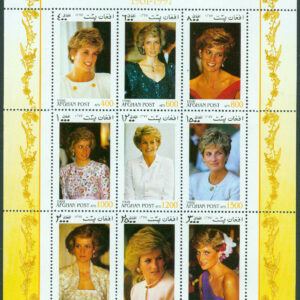 Afghanistan – M 1775-1783 Princessan Dianas död 1997, miniark 9 kpl **