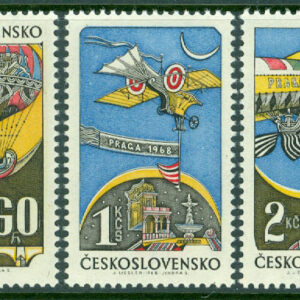 Tjeckoslovakien – M 1767-1769 Frimärksutst. Praga 68 – Historisk flygpost, 3 kpl **