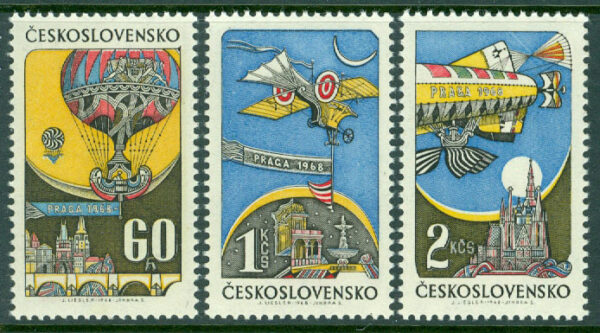 Tjeckoslovakien - M 1767-1769 Frimärksutst. Praga 68 - Historisk flygpost, 3 kpl **