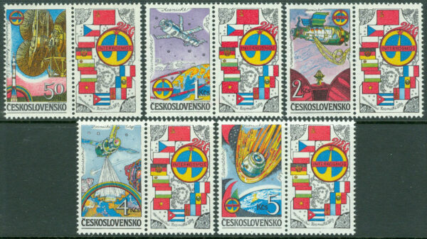 Tjeckoslovakien - M 2758-2762 Interkosmosprogram - Gemensamt bemannade rymdflygningar, 5 kpl + Zf **