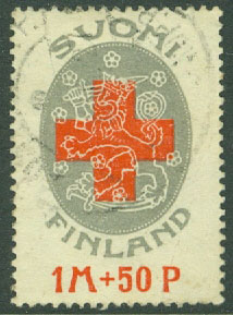 Finland – F  108 Röda Korset – Finlands vapen, 1 kpl stpl
