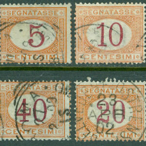 Italien – M P    5-6b, 8b, 22b Lösenfrimärken, 4 ol stpl, kt