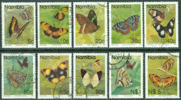 Namibia - M  751-756A, 758-760A, 763A Fjärilar bla Acraea anemosa, 10 olika stpl