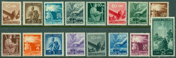 Italien - M  682-685, 687-691, 693-695, 697, 699-701 Bruksmärken "Demokrati", 16 ol *