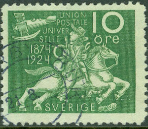 F  212cx Världspostföreningen UPU 50 år, 10 öre VM / stpl