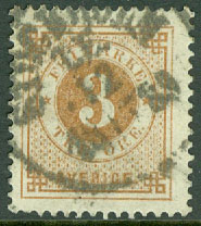 F   41 Ringtyp posthorn 3 öre. STOCKHOLM 12.1? 1889  (A/U)