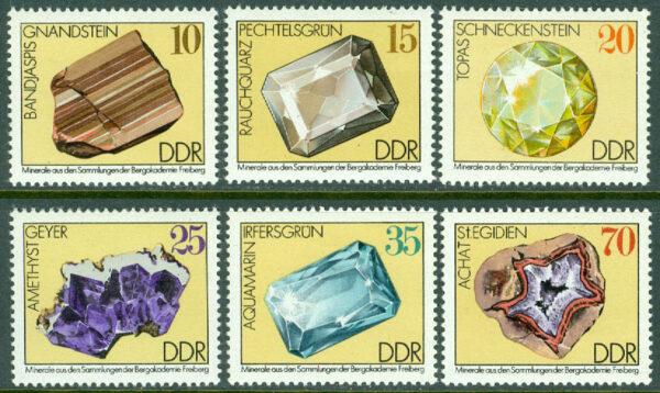 DDR - M 2006-2011 Mineraler från samlingarna av Bergakademie Freiberg (III), 6 kpl **