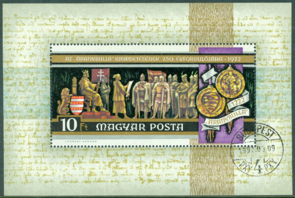 Ungern - M BL  92 A Staden Székesfehérvár 1000 år och publiceringen av "Golden Bull" 750 år, block stpl