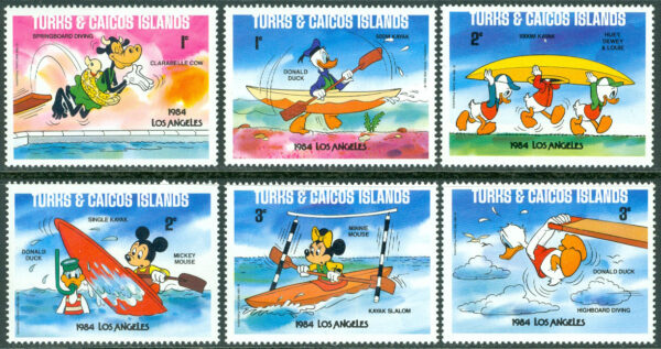 Turks & Caicos Islands - M  675-680 Disneyfigurer vid OS i Los Angeles 1964, 6 ol **
