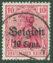 Belgien Landspost – M   14 Påtryck på Germania, Belgien 10 C stpl